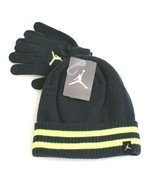 Nike Jordan Gray &amp; Volt Knit Cuff Beanie &amp; Stretch Gloves Youth Boy&#39;s 8-... - £23.67 GBP