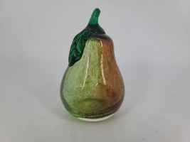 Vintage Hand Blown Glass Green Pear Paperweight Hollow Glass Art Sculpture Mint - £15.84 GBP