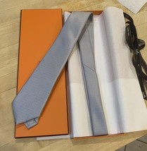 HERMES MEN&#39;S CLASSIC H TIE Ties Gray NWT WIDEST 3.10&quot; - £110.66 GBP