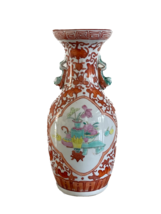 Antique Chinese Red Iron Porcelain with Bats Flowers &amp; Hand Painted Panels Vase* - £1,113.28 GBP