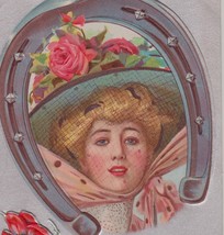 U/S F. Earl Christy Pretty Woman in Big Hat  Antique Birthday Glamour Postcard - £10.51 GBP