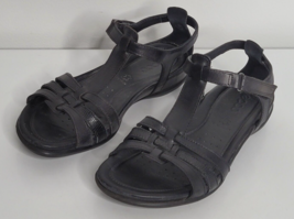 Ecco Womens Size 6 Black Sandals Shoes T Strap Gladiator Casual Flat Com... - $24.99