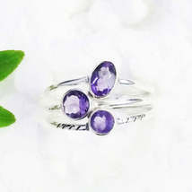 Natural Purple Amethyst Gemstone Ring, Birthstone Ring, 925 Sterling Silver Ring - £25.75 GBP
