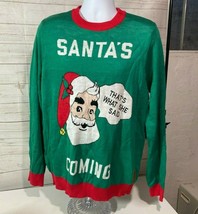 New Tipsy Elves Mens Size L Green Holiday Christmas Santa is Coming Sweater - £29.63 GBP