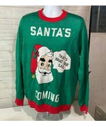 New Tipsy Elves Mens Size L Green Holiday Christmas Santa is Coming Sweater - $51.43 CAD