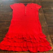 Girl&#39;s Size Large 12-14 Ralph Lauren Solid Red Ruffled Skirt Casual Dres... - $22.00
