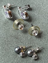 Lot Clear Solitaire Rhinestone or w Faux Gray Pearl &amp; Pale Purple in Silvertone - £10.29 GBP