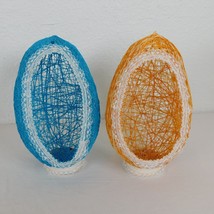 2 Easter Diorama Egg Large Handmade String Crafts Lace Blue Orange 8&quot; Tall Decor - £22.84 GBP