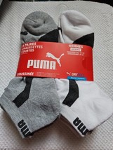 5 Pairs Puma Mens Large Low Cut Performace Socks, Shoe Size 8-12 White &amp; Grey - $19.00