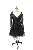 VTG 1980s L.A. Glo Black Cocktail Dress LBD Chiffon Ruffles Jewel Button... - $88.11