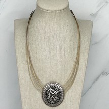 Chico&#39;s Silver and Gold Tone Multi Wire Medallion Pendant Necklace - £13.21 GBP
