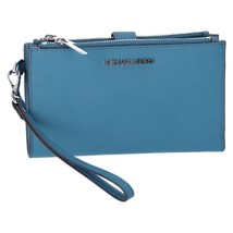 Michael Kors Jet Set Double-Zip Wristlet Teal Blue Leather 35F8STVW0L NWT - £39.46 GBP