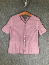 Van Heusen Button Up Sweater Large L Womens Short Sleeve V Neck Regular Fit Top - £9.02 GBP