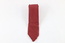 Vtg 40s 50s Rockabilly Distressed Silk Brocade 4 Fold Neck Tie Red Floral USA - £15.88 GBP