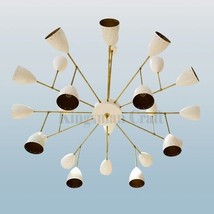 Modern cluster Lamp Huge Mid-Century Ivory Brass Chandelier 1960s Ceiling Lights - £1,293.73 GBP
