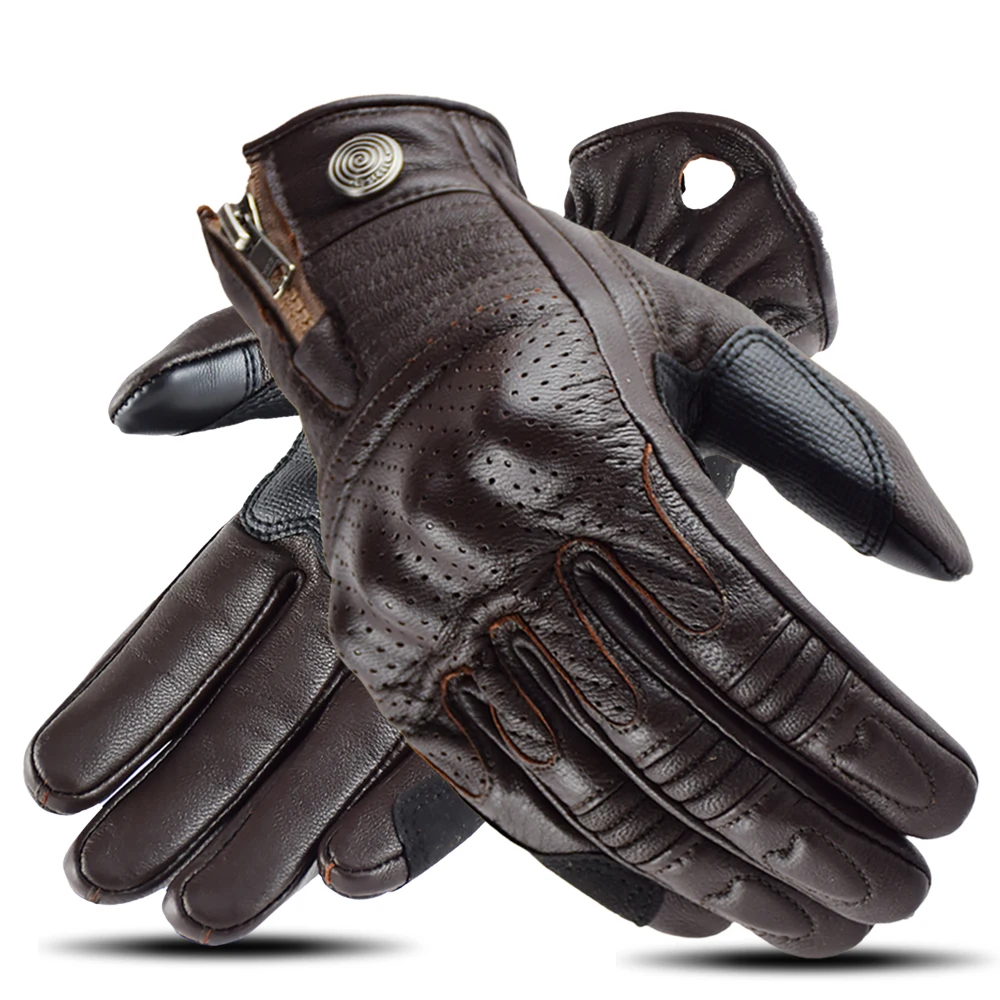 Summer Retro Leather Motorcycle Gloves Men Lady Electric Bike Glove Cycling Full - £491.60 GBP