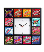 Mt Mtn Dew Variety Pack Clock with 12 logos Voltage, Typhoon Live Wire S... - £25.78 GBP