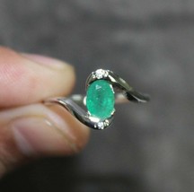 Natural Emerald Ring 0.9 Ct Genuine Emerald Promise Ring Silver - £30.41 GBP