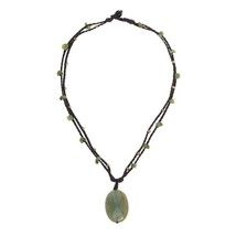 Simple yet Elegant Green Agate Oval Stone Pendant on Cotton Rope Necklace - £12.50 GBP