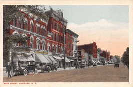 Cortland New York Main Street~Old Cars~Wolcotts Cash Market Postcard 1918 - £4.96 GBP