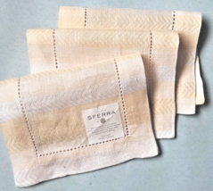 Sferra Ascot Apricot Linen Cocktail Napkins SET/3 Herringbone Stripe 6x9... - $28.61