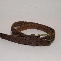 Women Braided Leather Brown Belt Size L (overall length 37&quot;) 18mm Wide USA - $5.77