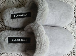 Glamorous ~ Plush Faux Fur Trim Slipper ~ Size Medium (7/8) ~ Lt. Grey i... - £17.87 GBP