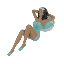 Retro Bathing Beach Girl Laying On Beachball In Turquoise Swimsuit Statue - £23.35 GBP