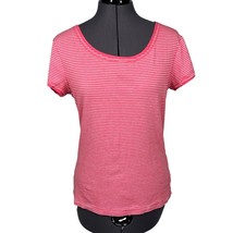 GapBody Women&#39;s Pink Stripe T-Shirt Short-Sleeve Scoop-Neck Size L - $276.80 MXN
