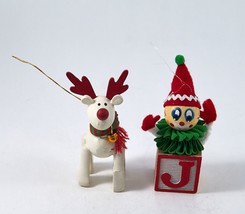 2 Christmas Ornaments Jack in the Box and Rudolph 3.5&quot;Wood  Vintage - £5.70 GBP