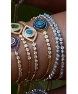 925 Sterling Silver Cubic Zirconia &amp;Enamel Evil Eye Adjustable Tennis Br... - $49.99