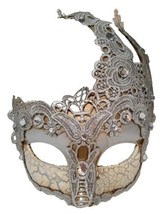 Silver Crystal Lace Masquerade Swirl Flame Mardi Gras Ball Mask - £18.24 GBP