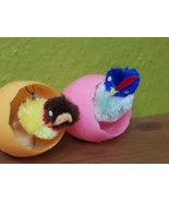 Set of 2 Rare VTG 1960s Chenille Hatching Baby Quail Nodder Chicks Magne... - $59.37
