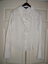 Express Design Studio Women&#39;s White Ruffle Dress Shirt Top Size S - $16.78