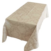 48&quot;x48&quot; - Tablecloth Ivory Damask Plastic PVC Material Nonslip Flannel Backing - £18.86 GBP