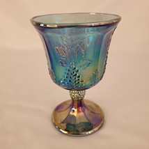 Vintage Indiana Carnival Glass Footed Goblet Blue Iridescent Grape Harvest Wine - £7.73 GBP