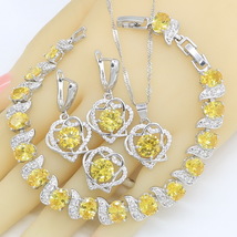 Yellow Zircon 925 Silver Jewelry Sets for Women Wedding Bracelet Earrings Rings  - £23.54 GBP