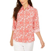 Charter Club Women&#39;s Floral Printed Linen Roll-Tab-Sleeve Shirt Large NEW W TAG - £51.13 GBP