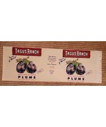 TAGUS RANCH Brand, Tulare, Plums  ORIGINAL 1950s CAN LABEL**uncirculated  - €6,10 EUR