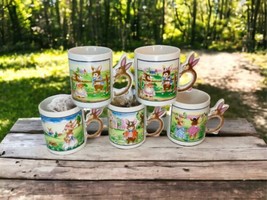 Vintage Peter Rabbit Easter Mugs W/Rabbit Bunny Handle 5 Cups Mugs Ceramic - $30.96