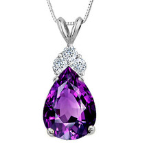 3.25 CT 14K Solid White Gold Amethyst Pear Shape Basket Setting Pendant w/ Chain - $110.88+