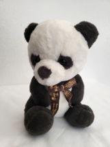 Furry Idol Panda Bear Plush Stuffed Animal Dark Grey White Brown Bow Sitting - £15.81 GBP