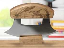 Alaskan Birch Ulu Knife W/ Block Stand Stand Ocean Collage Orca Humpback... - $32.66