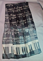 Vintage Neck Scarf Keyboard Musical Notes Piano Satin Black &amp; White 52&quot;x13&quot; - £11.83 GBP