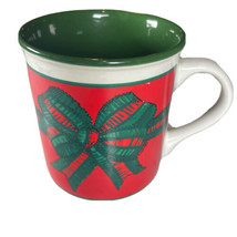 Christmas Holiday Coffee Tea Mug Bow Red Green Potpourri Press Vintage 1990 - £7.67 GBP