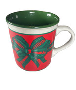 Christmas Holiday Coffee Tea Mug Bow Red Green Potpourri Press Vintage 1990 - $13.32 CAD