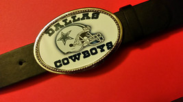 Dallas Cowboys Epoxy Photo Buckle &amp; Black Bonded Leather Belt 28&quot; - 52&quot; - £22.09 GBP