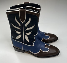Zara NWOB blue brown leather women’s size 5 western Ankle J6 - £39.17 GBP