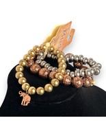 NEW Mudd Beaded Stretch Bracelet Trio, Elephant Charms, Gold/Copper/Silv... - $5.99