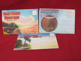 Lot 3 Vintage Linen Fold Out SOUVENIR Postcards SmokyMtns Natchez Miss P... - $24.74